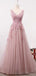 See Through Blush Pink Lace A line Evening Prom Dresses, Long 2018 Party Prom Dresses, 17282