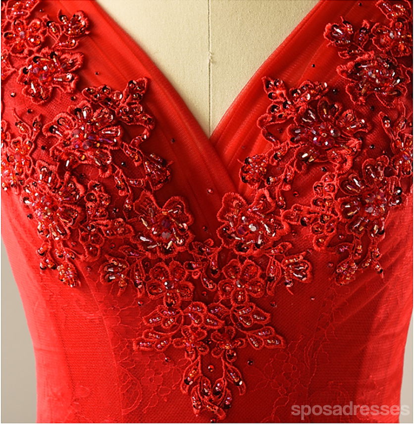 Red A line Tulle Wedding Dresses, 2017 Corset back Tea Length Custom W ...