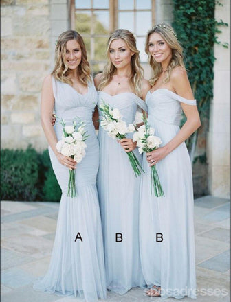Mismatched Blue Chiffon Floor Length Cheap Long Bridesmaid Dresses, WG565