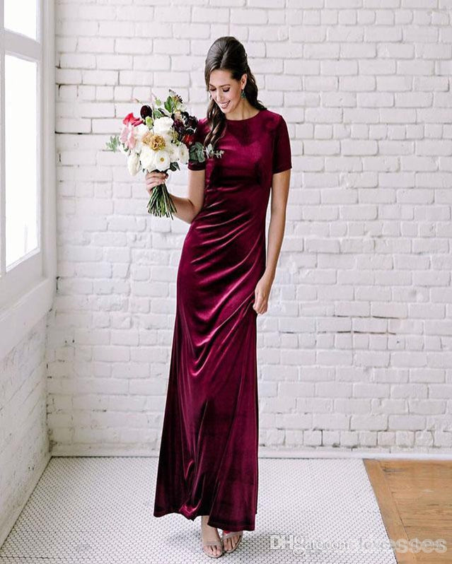 Burgundy Mermaid Short Sleeves Open Back Long Bridesmaid Dresses Online, WG1149