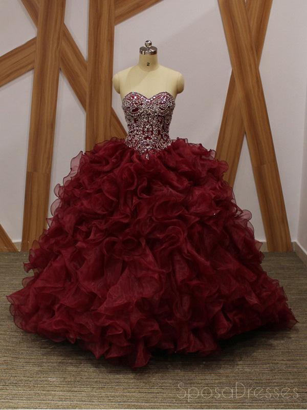 Maroon Ball Gown Beaded Organza Long Evening Prom Dresses, Cheap Sweet SposaDresses Maroon Ball Gown Beaded Organza Long Evening Prom Dresses, Cheap Sweet SposaDresses