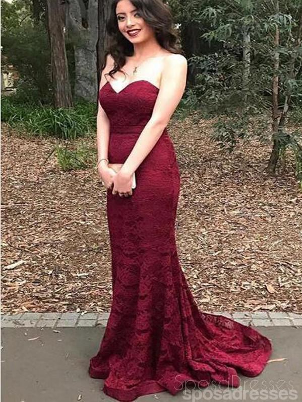 Sweetheart Red Lace Mermaid Evening Prom Dresses, 2018 Long Party Prom – SposaDresses