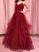 Sexy Backless Dark Red A-line Ruffle Evening Prom Dresses, Evening Party Prom Dresses, 12194