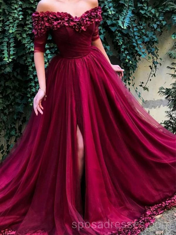 Off Shoulder Hand Made Flower Long Evening Prom Dresses With