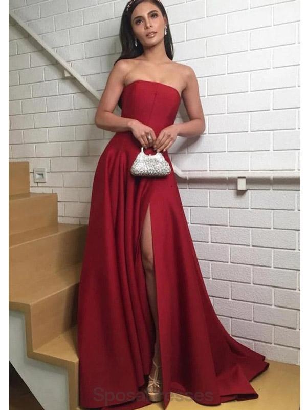 Simple Dark Red Side Slit Long Evening Prom Dresses, Evening Party Pro SposaDresses Simple Dark Red Side Slit Long Evening Prom Dresses, Evening Party Pro SposaDresses