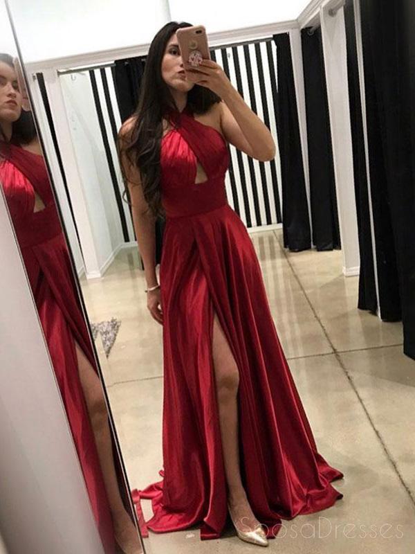 Halter Side Slit Burgundy Long Evening Prom Dresses, Cheap Custom Swee SposaDresses Halter Side Slit Burgundy Long Evening Prom Dresses, Cheap Custom Swee SposaDresses