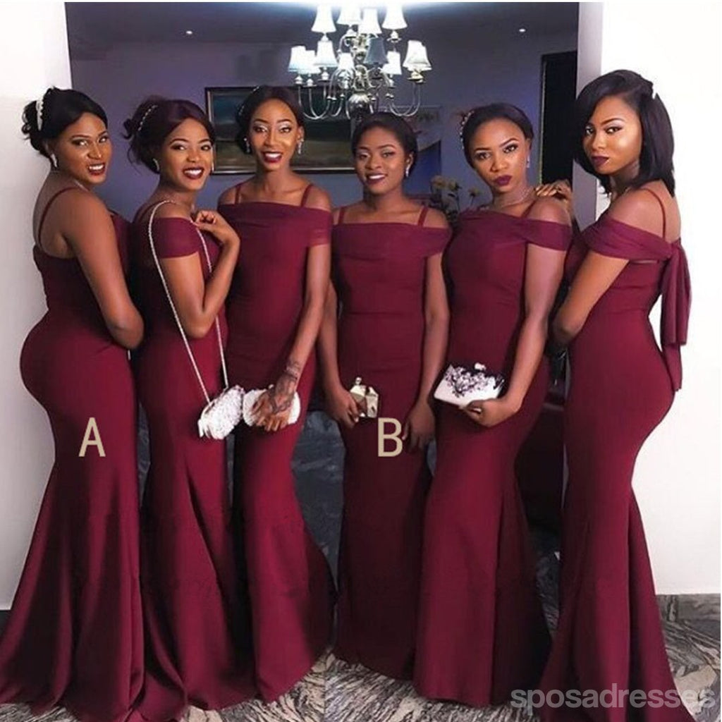 Sexy Mermaid Burgundy Off The Shoulder Cheap Bridesmaid Dresses Gown Online, WG1044