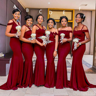 Mismatched Burgundy Mermaid Cheap Long Cheap Bridesmaid Dresses Online, WG934