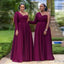 Burgundy A-line One Shoulder Long Sleeve Cheap Long Bridesmaid Dresses Gown Online, WG1009