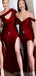 Sexy Mismatched Burgundy Mermaid High Slit Cheap Bridesmaid Dresses Online, WG1025