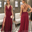 Sexy Side Slit Dark Red Chiffon Cheap Bridesmaid Dresses Online, WG767