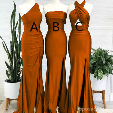 Mismatched Mermaid Burnt Orange Side Slit Long Bridesmaid Dresses Gown Online, WG1023