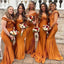 Burnt Orange Mermaid Off Shoulder Inexpensive Long Bridesmaid Dresses,WG1453