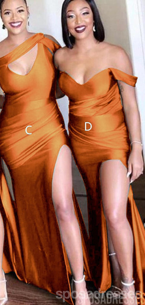Sexy Mismatched Burnt Orange Mermaid High Slit Cheap Bridesmaid Dresses Online, WG1027