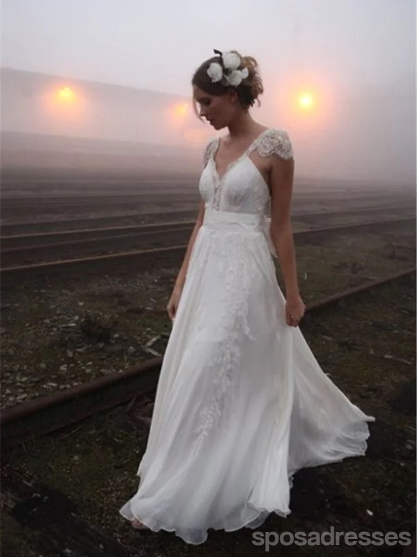 Backless Cap Sleeve V Neck Simple Beach Wedding Dresses, WD329 SposaDresses Backless Cap Sleeve V Neck Simple Beach Wedding Dresses, WD329 SposaDresses