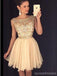 Champagne beaded See through Sexy homecoming prom dresses, CM0011