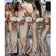 Champagne Gold Off Shoulder Mermaid Cheap Bridesmaid Dresses,WG566