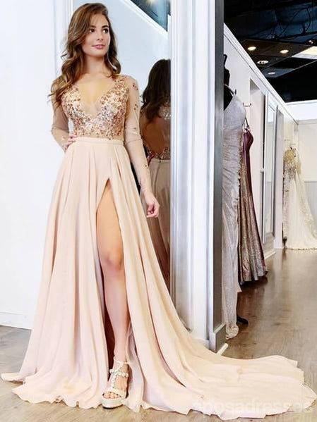 Long Sleeves Sparkly Chiffon Long Evening Prom Dresses, Cheap Custom P SposaDresses Long Sleeves Sparkly Chiffon Long Evening Prom Dresses, Cheap Custom P SposaDresses