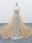 Strapless Champagne Lace Cheap Long Evening Prom Dresses, Evening Party Prom Dresses, 18625