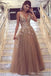 V Neck Spaghetti Straps Tulle A-line Cheap Prom Dresses Online, PD0130