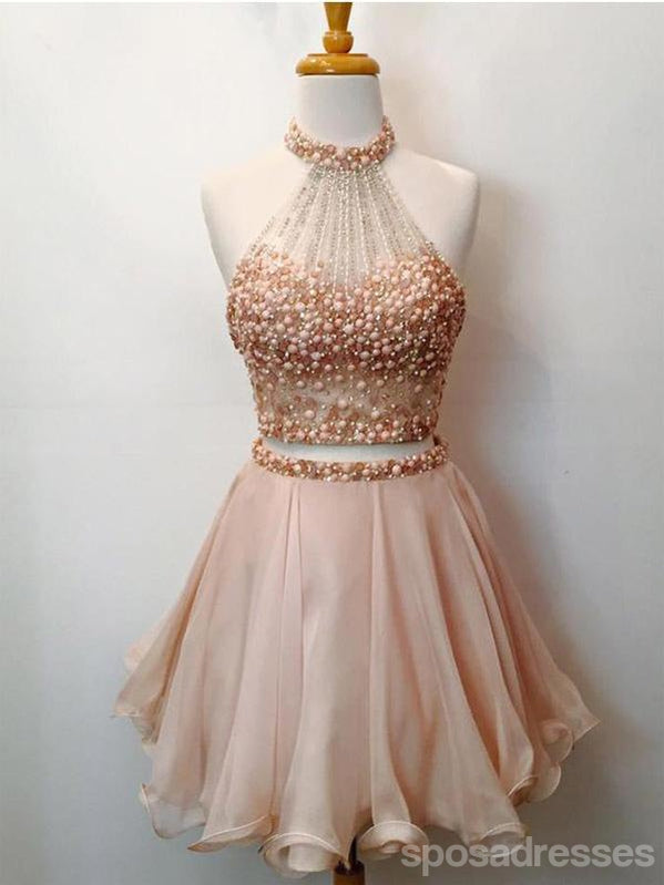 Champagne Two Pieces Beading Short Cheap Homecoming Dresses Online, CM572