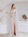 Champagne Sheath V-neck High Slit Long Prom Dresses Online,12757