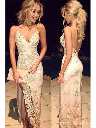 Sexy Mermaid Spaghetti Straps V-neck Backless Long Prom Dresses Online,12735