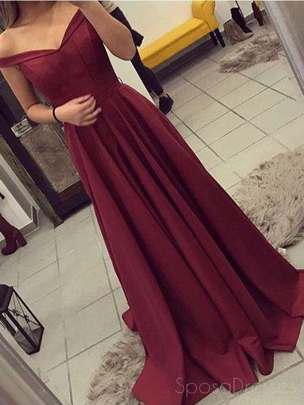 Off Shoulder Maroon Backless Evening Prom Dresses, Long Cheap Party Pr – SposaDresses Off Shoulder Maroon Backless Evening Prom Dresses, Long Cheap Party Pr – SposaDresses
