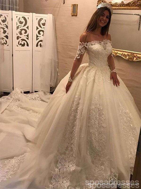 Off Shoulder Long Sleeves Lace Chapel Tail Scoop A line Wedding Dresse SposaDresses Off Shoulder Long Sleeves Lace Chapel Tail Scoop A line Wedding Dresse SposaDresses