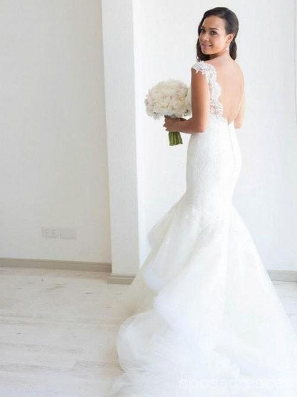 Sexy Backless Cap Sleeves Lace Mermaid Wedding Dresses Online, WD408