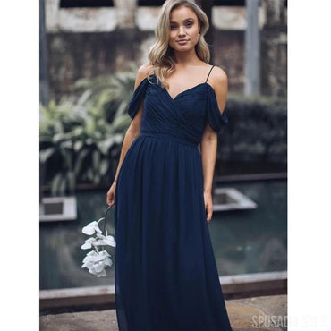 Navy Blue Off Shoulder Bridesmaid Dresses , Long Bridesmaids Dresses, WG747