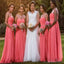 Coral Illusion Sleeveless Chiffon Custom Cheap Long Bridesmaid Dresses, WG242