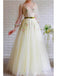 Cute Yellow A-line Long Sleeves V-neck Cheap Prom Dresses Online,12707