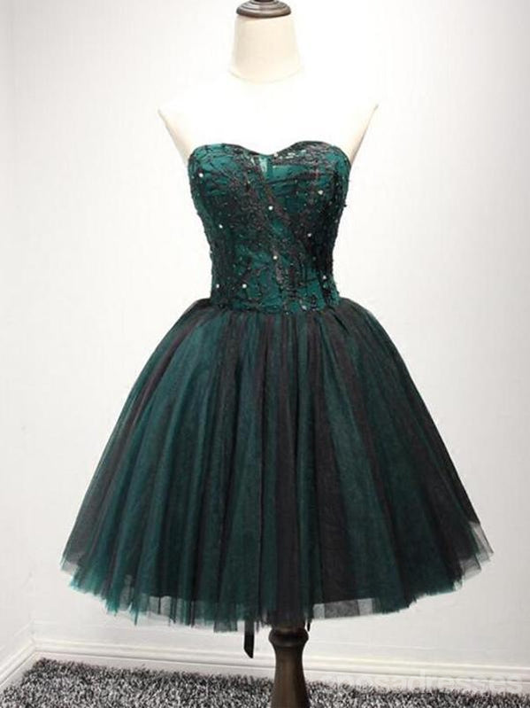 Strapless Dark Green Black Lace Tulle Homecoming Prom Dresses, CM237 SposaDresses Strapless Dark Green Black Lace Tulle Homecoming Prom Dresses, CM237 SposaDresses