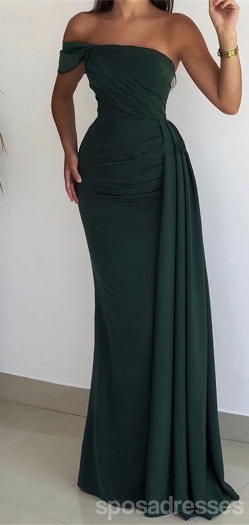 Long Sheath Dark Green One Shoulder Sleeveless Cheap Bridesmaid Dresses Gown ,WG1059