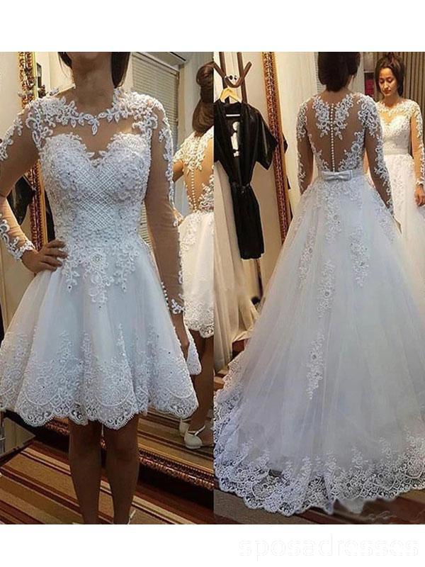 Long Sleeves Detachable Lace Wedding Dresses Online, Cheap Bridal Dresses, WD503