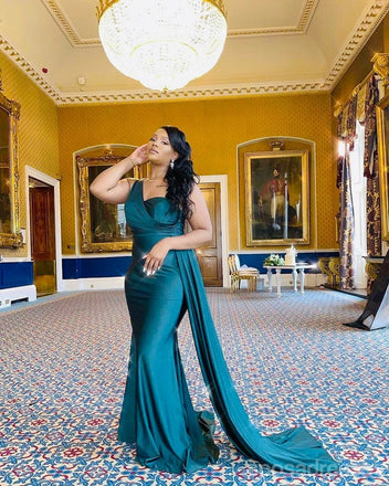 Teal Mermaid One Shoulder Cheap Long Bridesmaid Dresses Online,WG1291