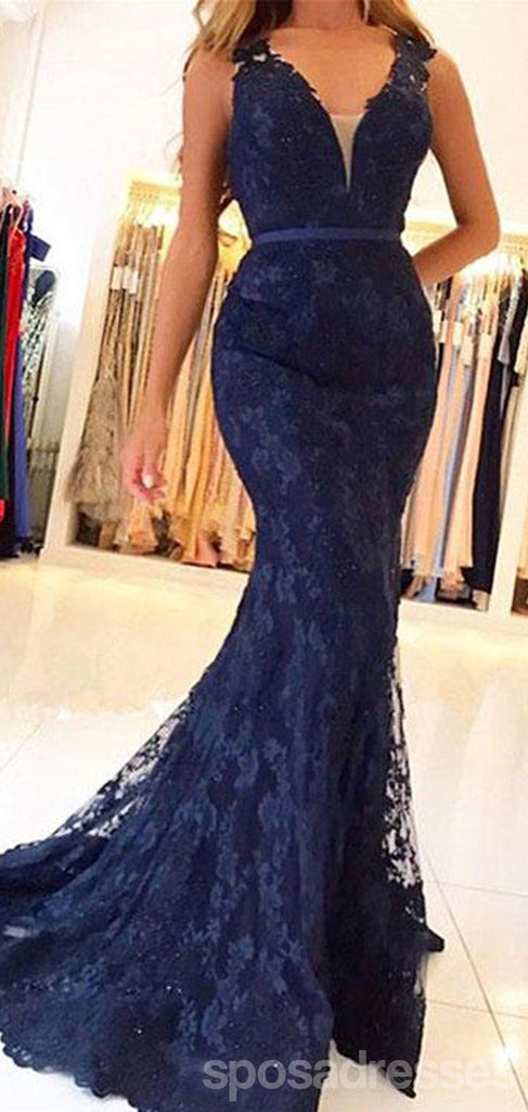 Sexy Blue Mermaid V-neck Maxi Long Prom Dresses,Evening Dresses,13130