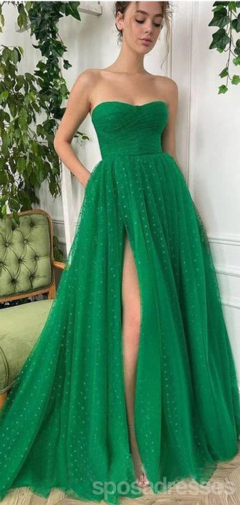Green A-line Sweetheart Strapless Maxi Long Prom Dresses,Party Prom Dresses,13234