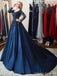 A-line Long Sleeves Blue Long Party Prom Dresses Online,Dance Dresses,12558