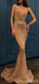 Sexy Gold Mermaid Spaghetti Straps V-neck Cheap Long Prom Dresses,13041