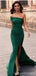 Green Mermaid One Shoulder Side Slit Cheap Long Prom Dresses,12816