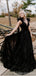 Sparkly Black A-line V-neck Maxi Long Party Prom Dresses Online,13278