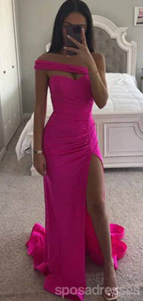 Simple Pink Mermaid One Shoulder Side Slit Cheap Long Bridesmaid Dresses,WG1556