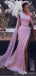 Gorgeous Pink Sheath One Shoulder High Slit Maxi Long Prom Dresses,13163