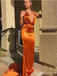 Sexy Burnt Orange Mermaid Halter V-neck Maxi Long Prom Dresses,Evening Dresses,13196