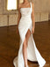 Sexy Ivory Sheath One Shoulder High Slit Cheap Long Prom Dresses,13003