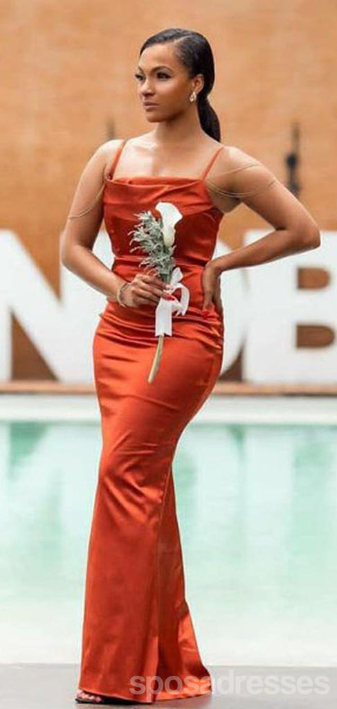 Sexy Rust Mermaid Spaghetti Straps Cheap Maxi Long Bridesmaid Dresses,WG1694