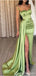 Simple Sage Mermaid Spaghetti Straps High Slit Cheap Long Prom Dresses,12966