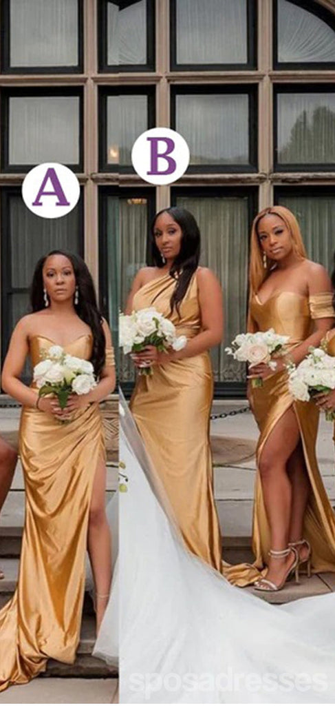 Mismatched Champagne Gold Mermaid Cheap Long Bridesmaid Dresses,WG1348
